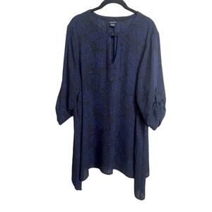 Torrid Top Women's  Sz 1 3/4 Tab Sleeves Blue‎ Black Tunic Career V-Cutout